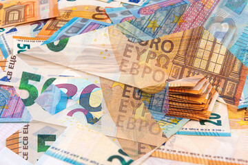 background from euro banknotes, Euro banknote as part of the economic and trading system, Close-up