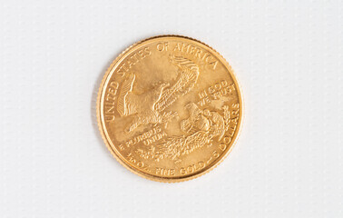 Back side of a fine gold American coin