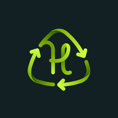 Recycling symbol with H letter line logo.