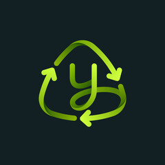 Recycling symbol with Y letter line logo.