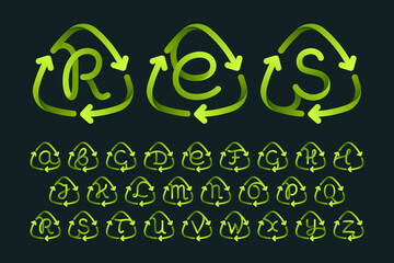 Alphabet in recycling symbols.