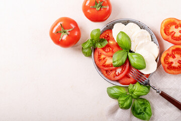 Mozzarella salad over white texture background