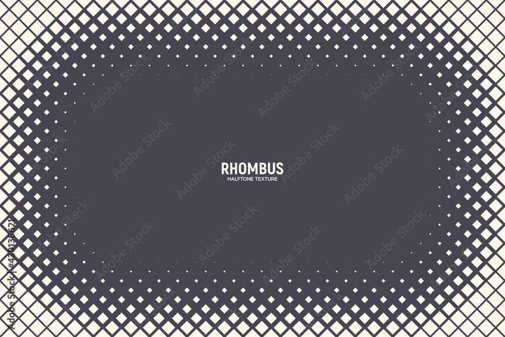 Poster halftone rhombus pattern frame vector abstract geometric technology background. retro colored half t
