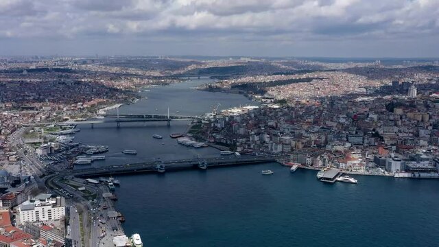Turkey, Istanbul, Bosporus. Summer, day, touristic place. Drone view
