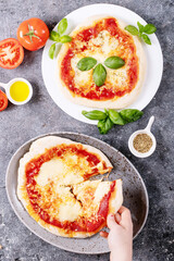 Homemade pizza margherita with mozzerala cheese