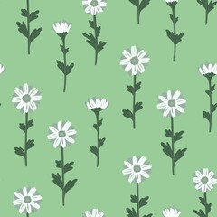 SEAMLESS PATTERN WITH WHITE DAISIES ON A LIGHT GREEN BACKGROUND IN VECTOR