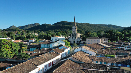 Panoramic view of the historical city of Cidade de Goias with cobblestone streets and colorful...