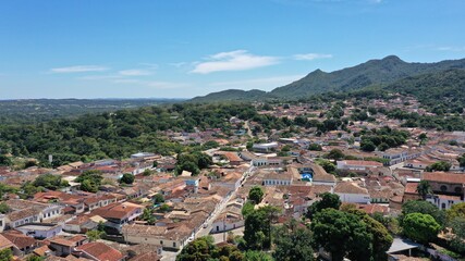 Fototapeta na wymiar Panoramic view of the historical city of Cidade de Goias with cobblestone streets and colorful colonial houses. Goias, Brazil 