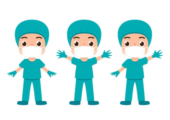 Doctors characters design. Doctors characters in white medical face mask.