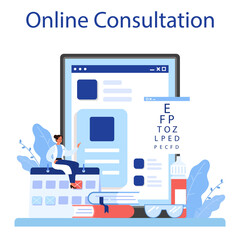 Oculist online service or platform. Idea of eye exam and treatment.