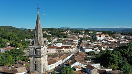 Fototapeta na wymiar Panoramic view of the historical city of Cidade de Goias with cobblestone streets and colorful colonial houses. Goias, Brazil 