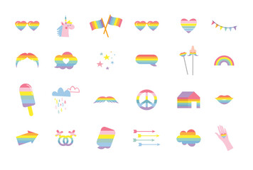 LGBT Pride Month , LGBT icons. Lesbian Gay Bisexual Transgender. Celebrated annual pride month. LGBT flags, Rainbow and love concept. Human rights and tolerance. 