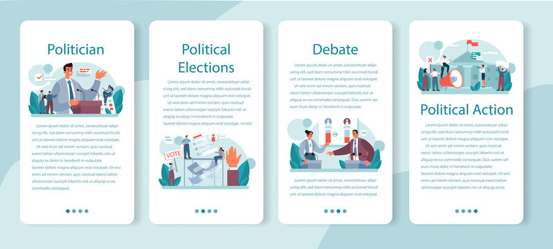 Politician mobile application banner set. Idea of election and governement.