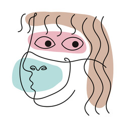 Woman wearing a face mask in modern art style. Design suited for fashion and t-shirt.