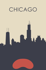 Chicago city poster artwork. My own graphic design vector drawing. - obrazy, fototapety, plakaty