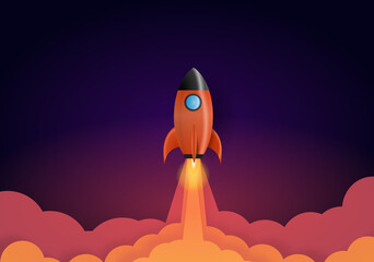 Start up rocket project concept. Concept of business start-up, boost or success. 