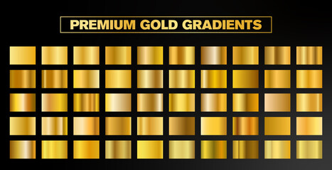 50 Premium vector gold gradient styles. Golden squares collection. Golden background texture. Mega collection golden gradient materials. EPS10