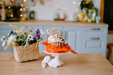 Easter cake with rabbit and flowers