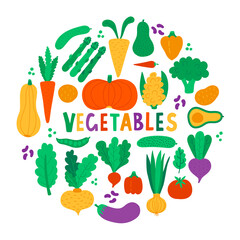 Vegetables food cute colorful icons vector set