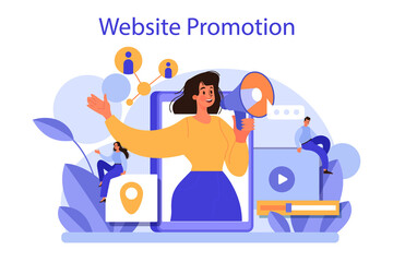 Website promotion concept. Online business promotion with a commercial