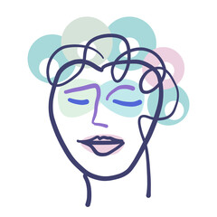 Contemporary hand drawn line art of surreal face portrait. Concept art can be used for fashion, beauty, spa, cosmetic, and facial treatment.