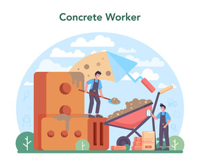 Concrete worker concept. Professional builder preparing concrete