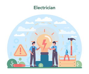 Electrician concept. Electricity works service worker in the uniform