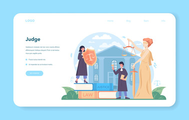 Judge web banner or landing page. Court worker stand for justice