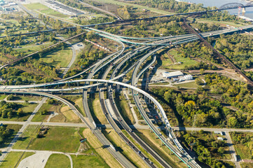 aerial view of major highway intersection