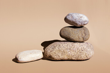 Composition of balancing stones Concept of balance Pastel background with copy space. Empty...