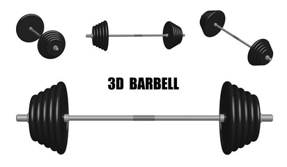 realistic detailed 3D model of sports barbell. Healthy lifestyle, fitness. Realistic vector