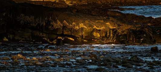 Sunlight Creates Spotlight on Rocky Shoreline