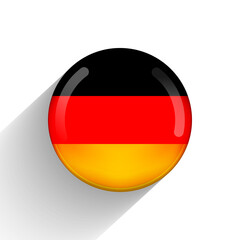 Glass light ball with flag of Germany. Round sphere, template icon. German national symbol. Glossy realistic ball, 3D abstract vector illustration highlighted on a white background. Big bubble
