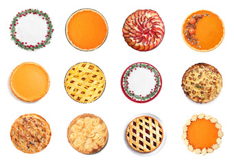 Set with different delicious pies on white background, top view © New Africa