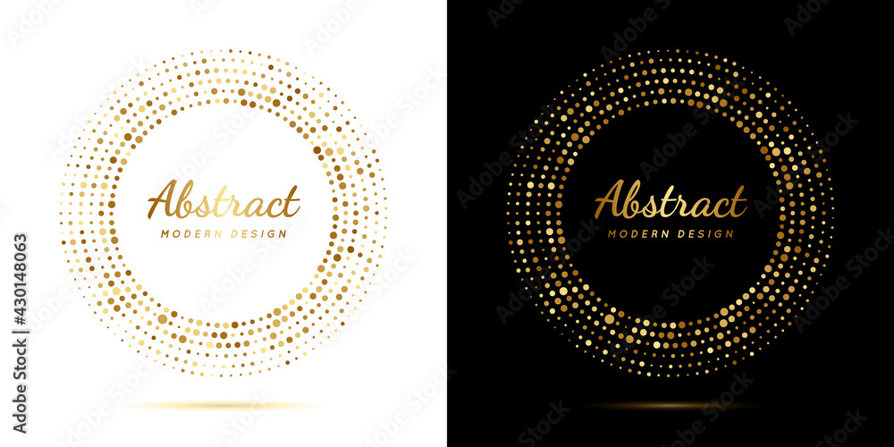 Poster circle gold dot frame. luxury circular border with effect halftone. elegant sphere boarder. modern g