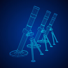 Firearm weapon army mortar and mine. Wireframe low poly mesh vector illustration
