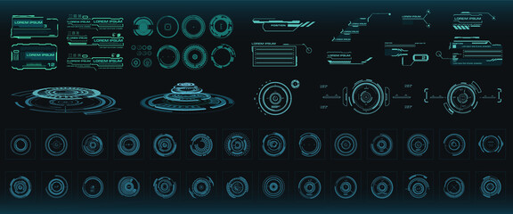 Set elements for the user interface HUD. Futuristic user interface with HUD, GUI, UI elements. Holographic user interface HUD - obrazy, fototapety, plakaty