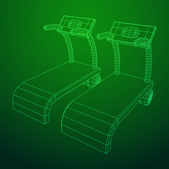 Treadmill machine. Gym and fitness equipment. Wireframe low poly mesh vector illustration.