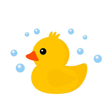 Yellow rubber duck in a soapy foam. icon in flat style. vector illustration