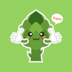 cute and kawaii artichoke Cartoon Vegetable Food Character Emoji Vector Illustration. healthy food, nutrients, diet. Vitamins and minerals. Health benefits of vegetable. Funny character.