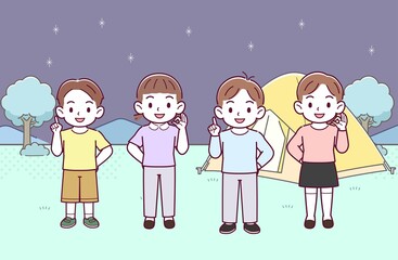 Fototapeta premium 四人の子供