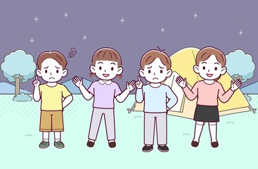 Fototapeta premium 四人の子供