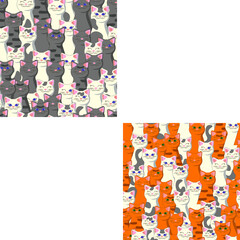 Set of animalistic seamless patterns with white, ginger, gray, stripped, tabby and spotted cats
