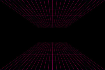 Pink retro-futuristic 80s synthwave cyberpunk grid background with copy space