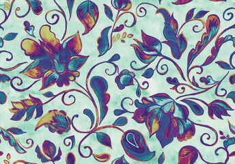 Fototapeta na wymiar Paisley watercolor floral pattern