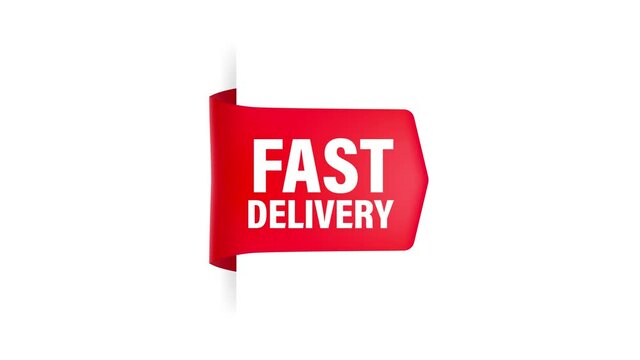 Fast delivery red ribbon on white background. Motion graphics.