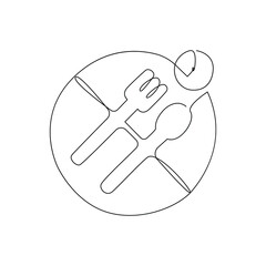 Draw a continuous line of food symbol. Spoon and fork mark. Minimalism hand drawn a minimalist vector image of a line art. Lunch theme with creative sketch outline. Iftar time, Ramadan