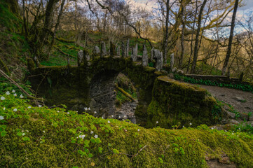 Fototapeta na wymiar fairy bridge and stream located in Glen Creran, highlands, scotland.