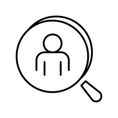 Monochrome simple staff recruit icon vector illustration. Magnifying glass looking for people