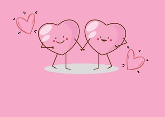 Digitally generated image of two hearts holding hands icons with copy space against pink background